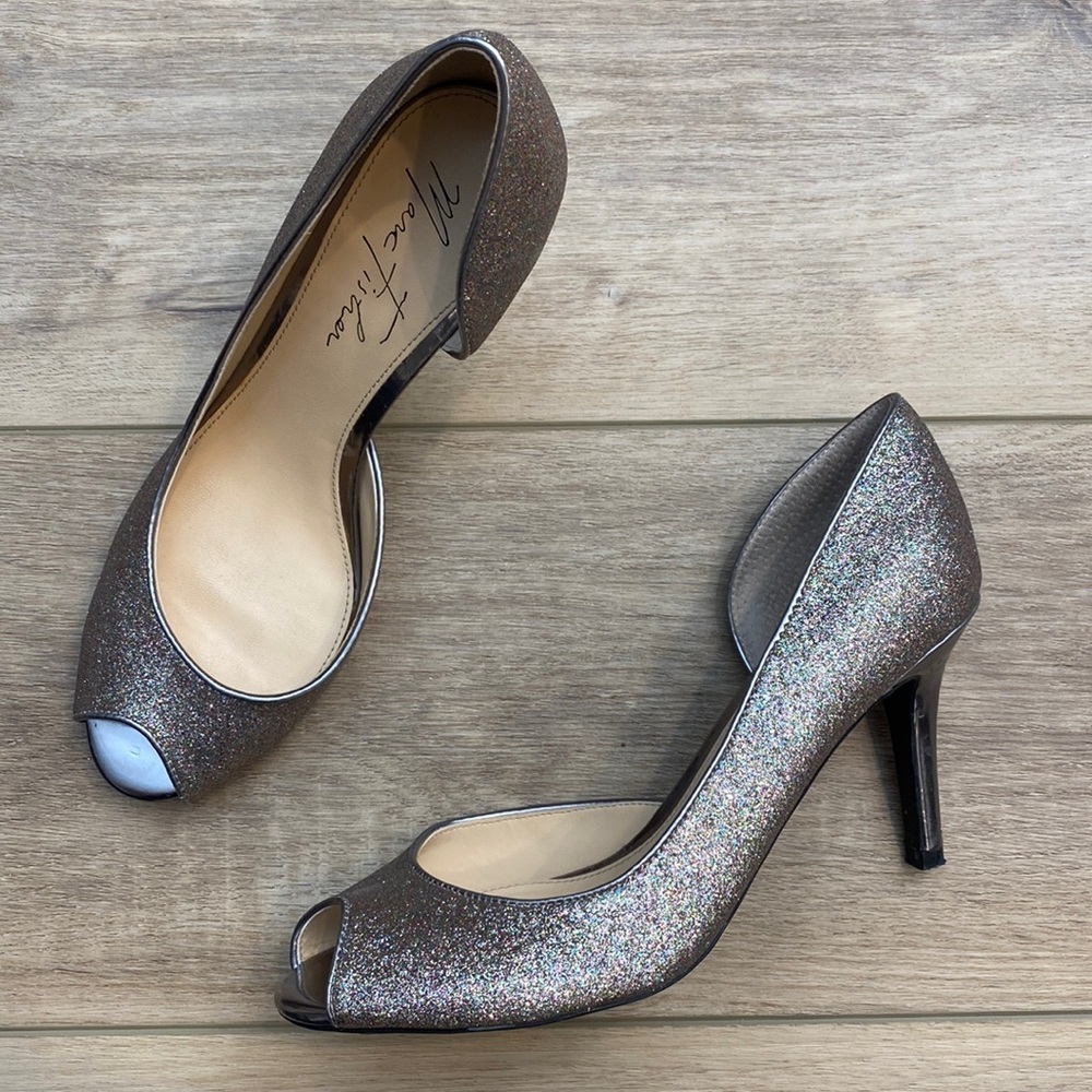 Marc Fisher Joey 3 D'Orsay  Peep Toe Glitter Heels‎ Y2K Holiday New Year's 6.5